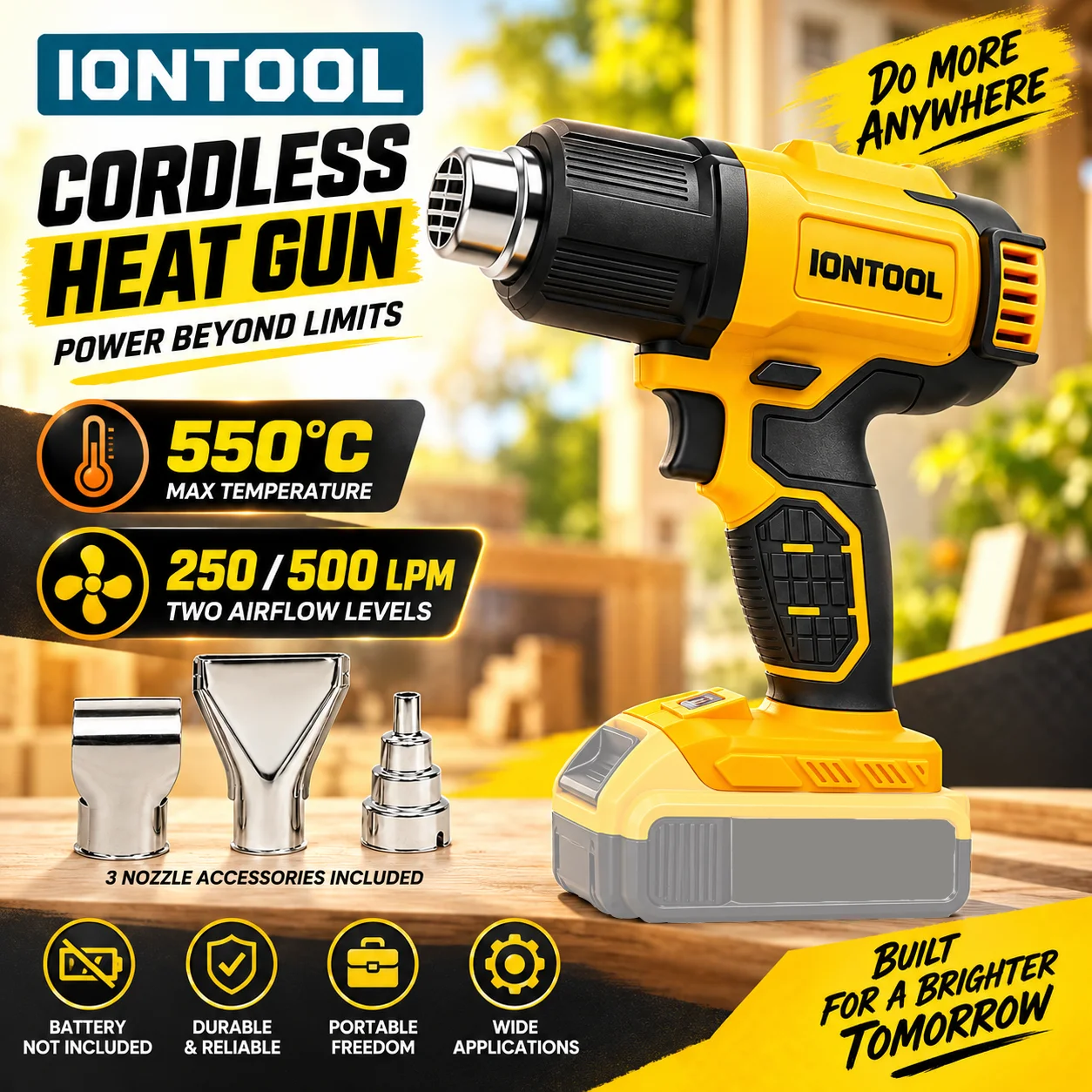 Cordless Heat Gun For Shrink Tubing - IONTOOL 550 ℃ Kabelloses Heißluftgebläse für